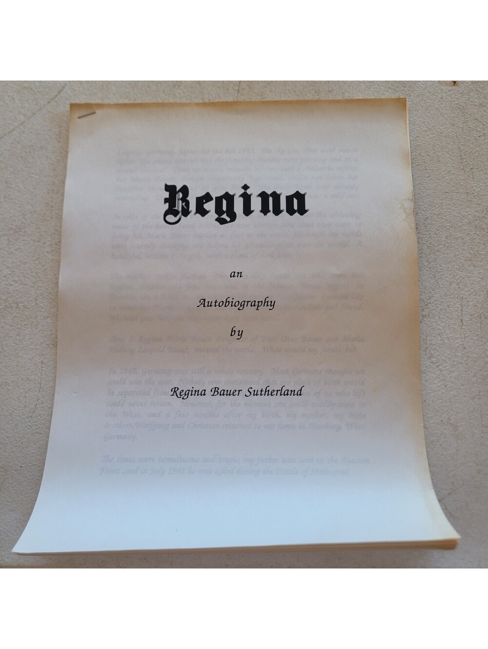 Vintage Typed Manuscript "Regina" WWII Germany Personal Memoir Autobiography